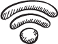 Dessin d'un pictogramme wifi, signalant l'accessibilité à internet par la wifi au patchwork café : le patchwork café est freelance friendly et permet de travailler dans un espace convivial et dynamisant